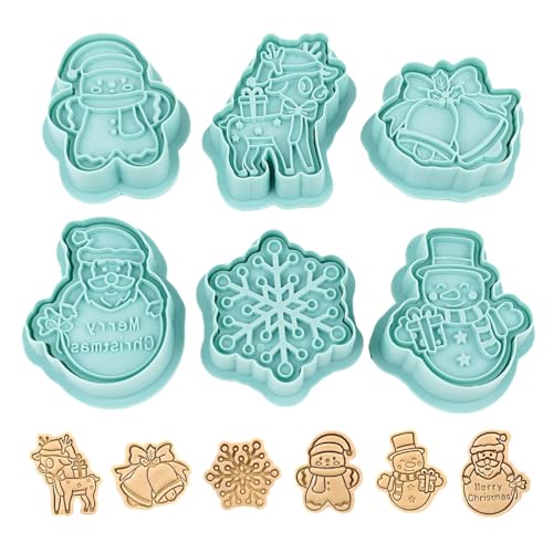 Moldes de Galletas Navidad, 6 PCS Navideñas Cortapastas para Galletas, 3D Cortapastas para Galletas, Reno Campana Copo de Nieve Cookie Cutter para Navidad Decoración Fiesta