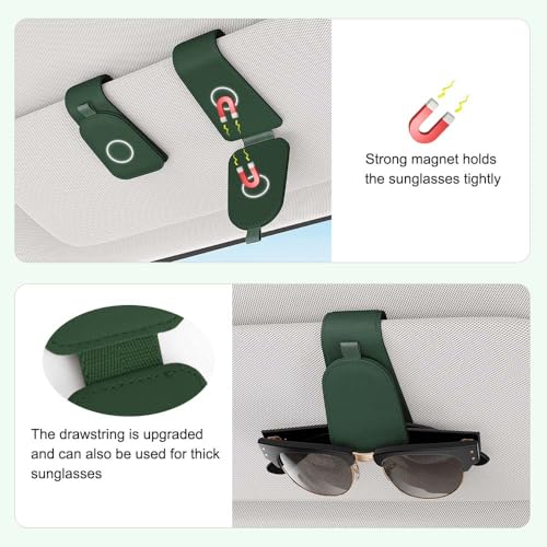 Image of Sotfamily Sunglass Holder for Car Visor, Grass Green, 2 Packs | Suede Cloth, Magnetic, Organizer for Car Accessories