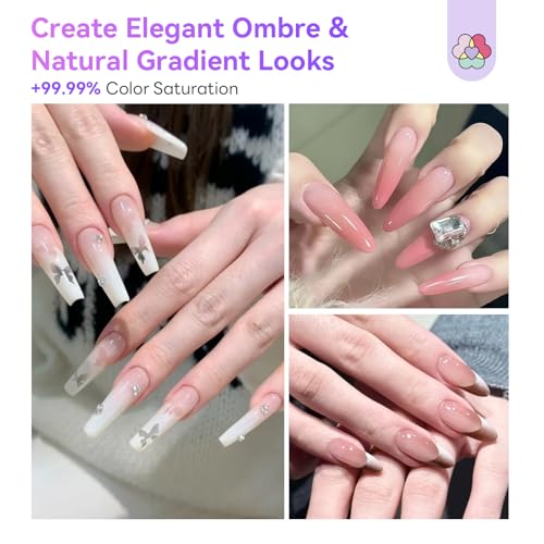 Image of SAVILAND Dilution-Free Airbrush Gel Nail Polish: 6PCS 20ml White Pink Nude Airbrush Paint for Nails 0-Acetone Non-Toxic Airbrush for Nails Gel 28 Days Lasting for Ombre French Nail Art Party