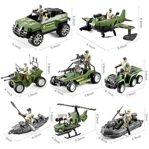58-in-1 Army Men Toys with Realistic Military Truck/Helicopter/Kayak Boat/Motorcycle/ Army Men Action Figures and Weapon Gears, Army Toys for Boys 4-7 8-12 Birthday Gift Party Favors