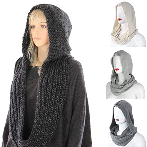 Thereisno Women Winter Crochet Knit Hood for Infinity Scarf Outdoor Windproof Warm Long Shawl Wrap Solid Color Earflap Hat Neck Wa Hoodie Scarf4