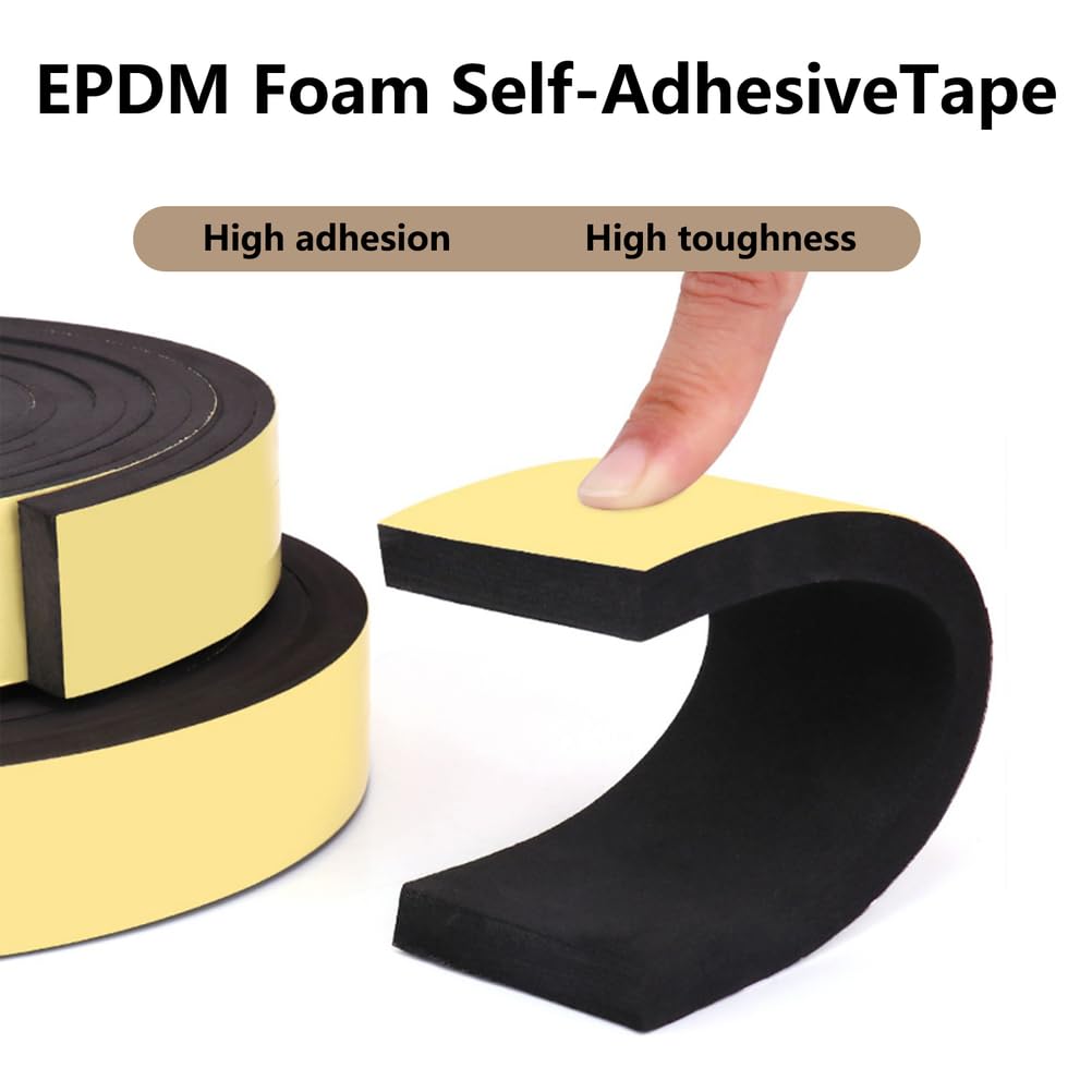 1Cinta de Espuma EPDM Autoadhesiva Sello de Goma para Sellado de Puertas Ventanas, Junta de Aislamiento para Automóviles, Protección contra el Polvo,10mm×30mm