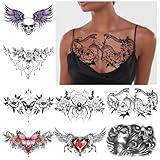 13 Sheet Large Chest Underboob Temporary Tattoos for Adult, 8PCS Sexy Abdomen Back Waist Flower Butterfly Tattoos for Women, 5PCS Eagle Skull Snake Fake Tattoo Body Scar Cover Belly Sticker for Men