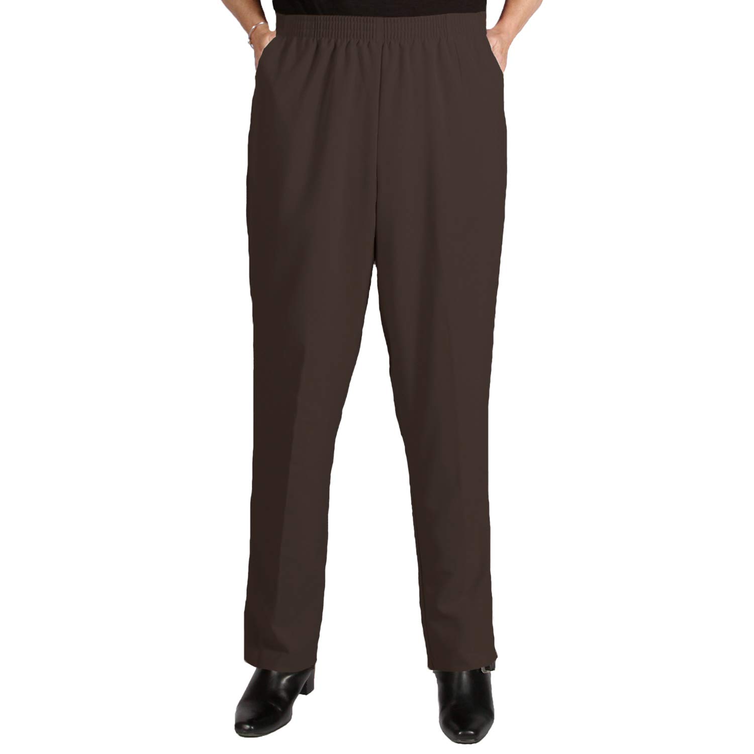 Viviana Womens Plus Size Elastic Waist Pull-On Shaped Fit Dress Pants with Pockets - Chocolate Brown - 18WP