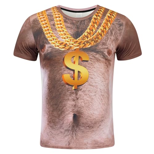 RAISEVERN Tshirt Herren Brusthaare Druck Coole 3D Lustig Hässlich T-Shirt Junge Männer JugendlicheParty Geschenk Bekleidung XXL