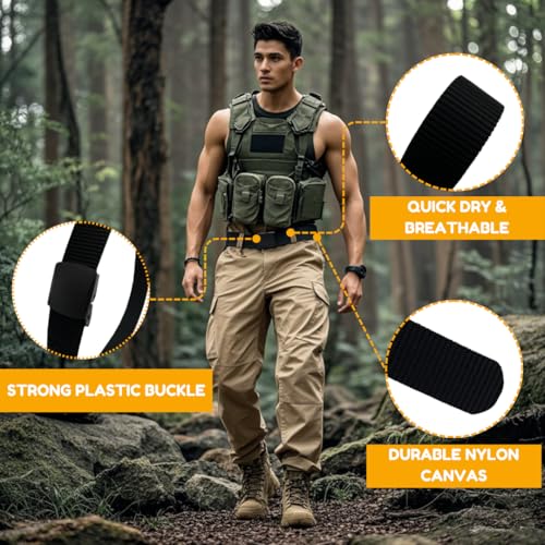 1/2 Pack Nylon Belts for Men Military Tactical Slide Plastic Buckle Belt Adjustable No Holes Canvas Web Belt Outdoor3