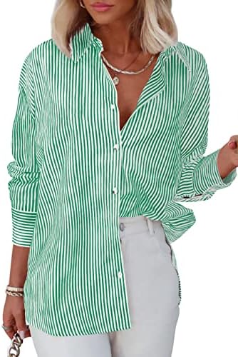 hellobaby Womens Striped Button Down Shirts Classic Long Sleeve Stylish Collared Office Work Blouses Tops