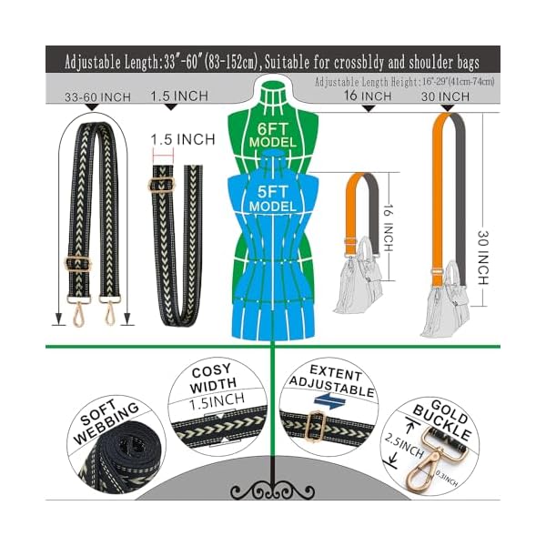 Kolti Purse Strap Replacement Crossbody Handbag Stripe Wide Adjustable - Image 5