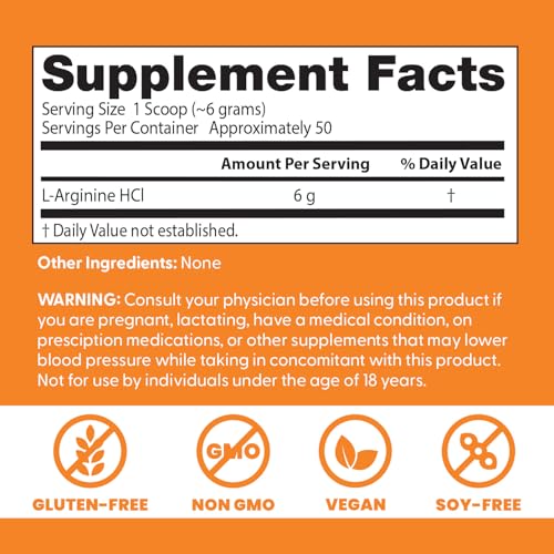 Image of Doctor's Best L-Arginine Powder, Non-GMO, Vegan, Gluten Free, Soy Free, Helps Promote Muscle Growth, 300 Grams