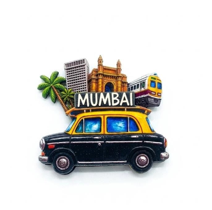 Mumbai Kaali Peeli Taxi Souvenir Fridge Magnet | Premium 3D Resin Refrigerator Magnet Featuring Gateway of India & Mumbai Local Train | India Travel Collectible Gift-picture-24