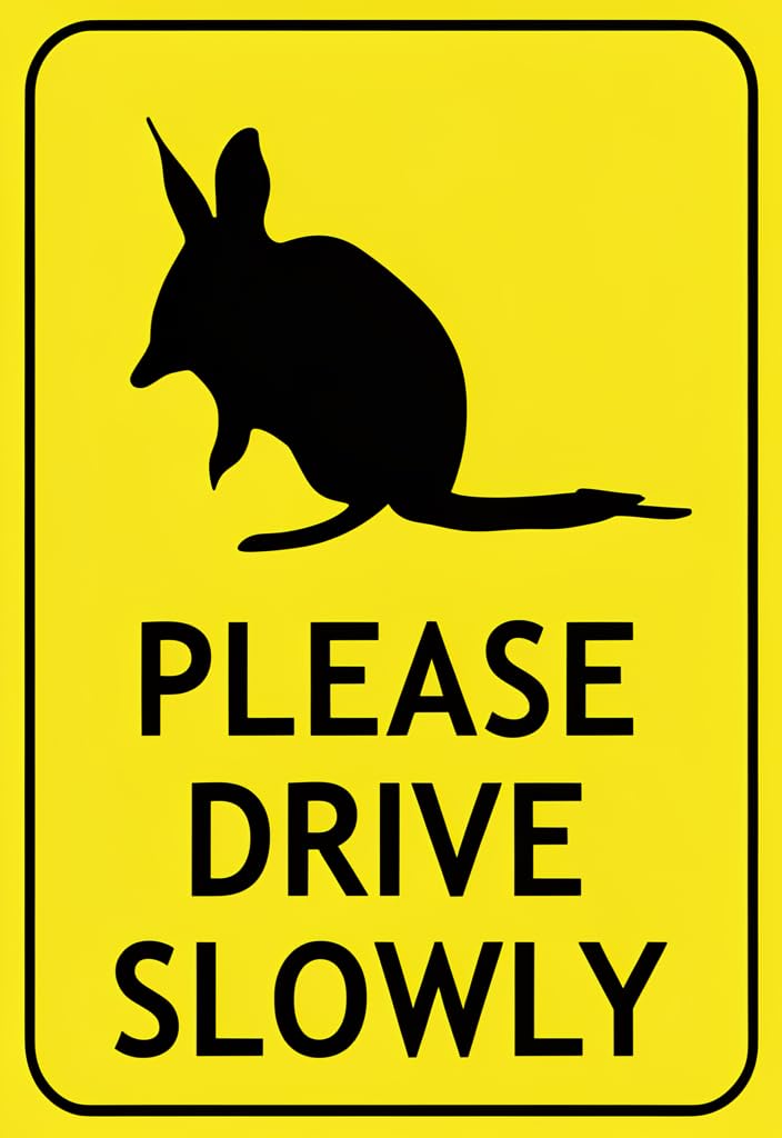 peiyeety Please Drive Slowly Tin Sign 12x8 Inch, Yellow Road Safety Wall Decor with Kangaroo Silhouette, Vintage Metal Sign for Driveway, Garage, Man Cave, Porch, Ranch, Gift Idea
