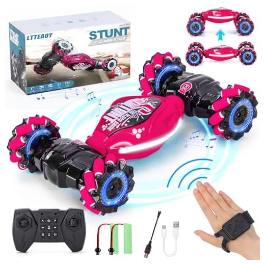 Ltteaoy Coche Acrobático RC con Sensor de Gestos para Niños, con Control Remoto de Doble Cara 2.4GHz y Giros de 360 Grados, Luces y Música. Regalo para Niños y Niñas Mayores de 6 Años(Rojo)