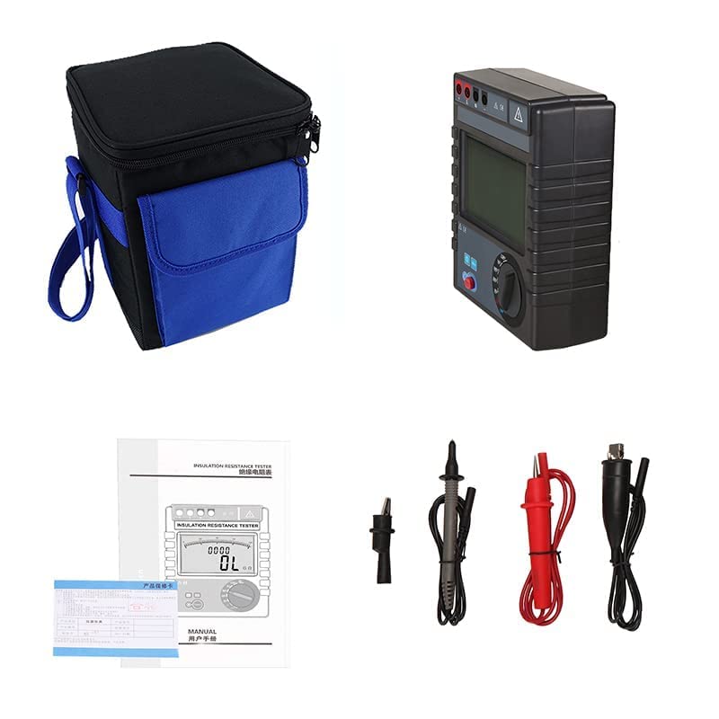 Insulation Resistance Tester Meter Megohmmeter Insulation Resistance Measurement Instrument with Insulation Resistance Range 0.1MΩ to 200GΩ 4-Digit Large LCD Display