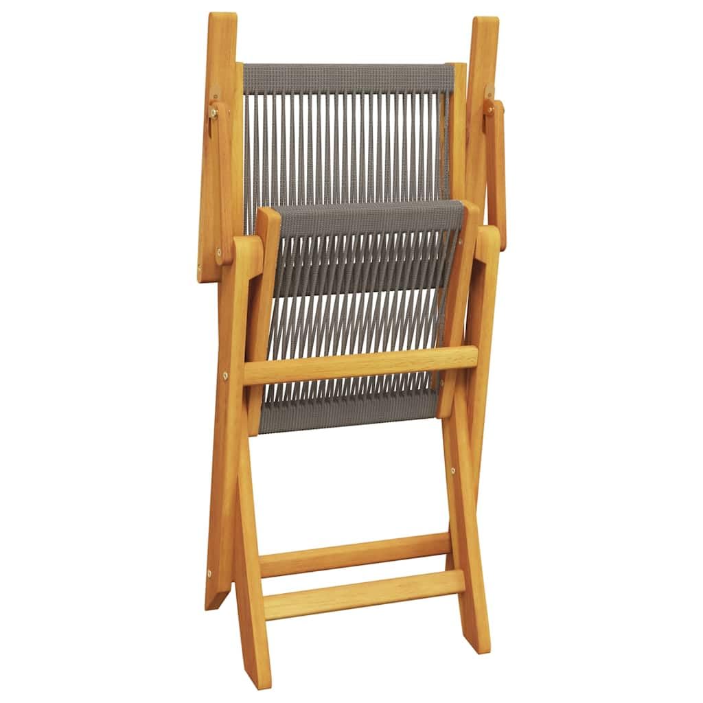 Set da 3 pezzi in legno di acacia massiccio pieghevole, in polipropilene grigio, per giardino, balcone, tavolo e 2 sedie con braccioli, fino a 110 kg per seduta