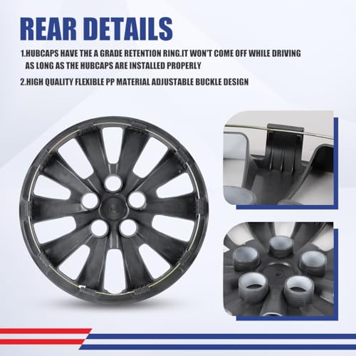 Image of Winjet 16 inch Set of 4 Steel Wheel Hubcaps for 2013-2019 Sentra & 2011-2017 Nissan Leaf Wheel Rims Cover,Snap On Installation PP Material (White Lacquer & Black Lacquer)