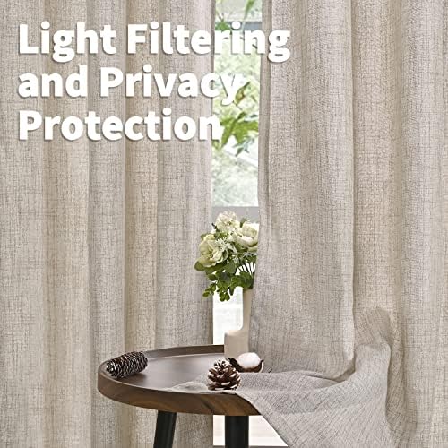 YoungsTex Natural Linen Curtains 84 Inch Long for Living Room Bedroom Grommet Top Light Filtering Privacy Linen Textured Window Semi Sheer Drapes, 2 Panels, 52x84 Inch, Natural — view 2