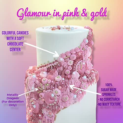 Image of Manvscakes Edible Metallic Sprinkles Mix with Assorted Shapes and Sizes for Parties, Cookies, Ice Cream, Cake and Cupcake Decorating, 4 oz(Rose Gold and Pink)
