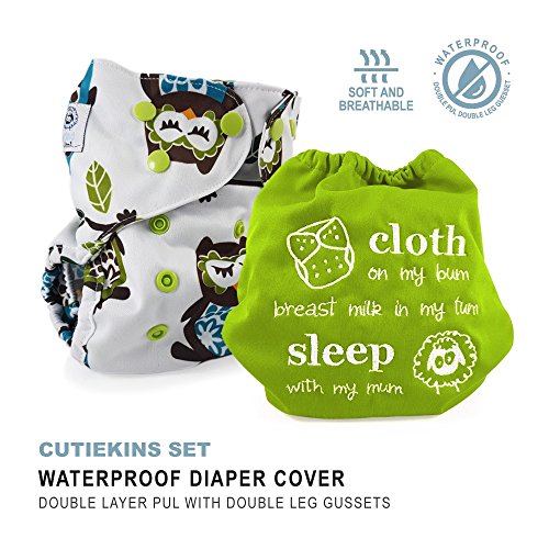 Baby Tooshy Cloth Diaper Covers with Double Gussets. Waterproof, Adjustable & Reusable. One Size for Prefolds/Flats/Inserts. Set has 1 Embroidered 
