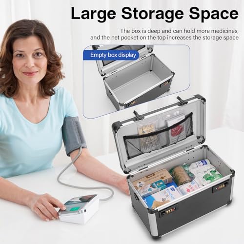 Image of Medicine Lock Box with Combination Lock - 13.4 x 7.6 x 8.2 Inches - First Aid Safe Medication Storage Box, Medications and Personal Items, Safe Boxes for Home and Outdoor - Tactical Black