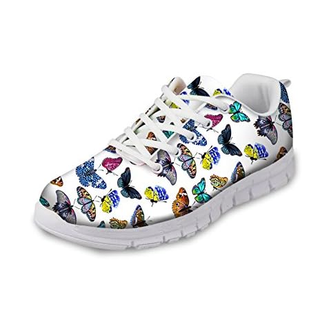 Flowerwalk Women's Trainers Lace Up Sneaker Butterfly Lightweight Breathable Running Shoes Sports Shoes Fashion Casual Shoes Fitness Shoes Gym Shoes White Size: 6 UK Cover