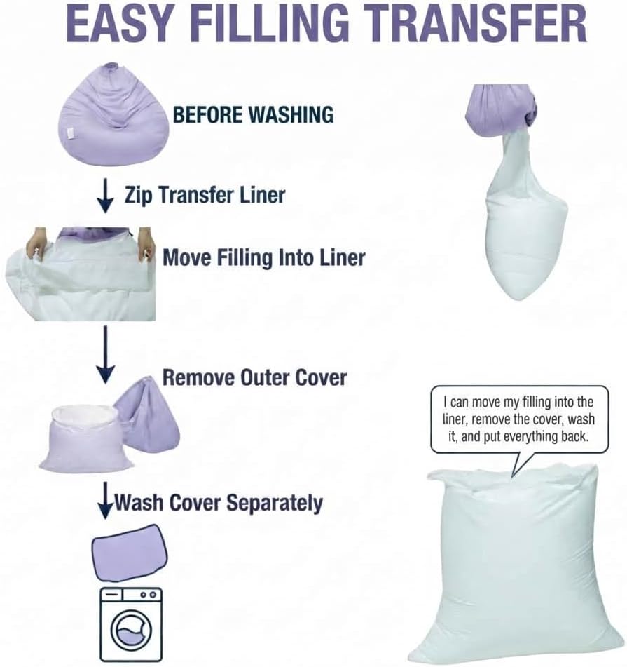 Bean Bag Cover, Filling Transfer Liner, Soft Micro Suede, Adult, Brown
