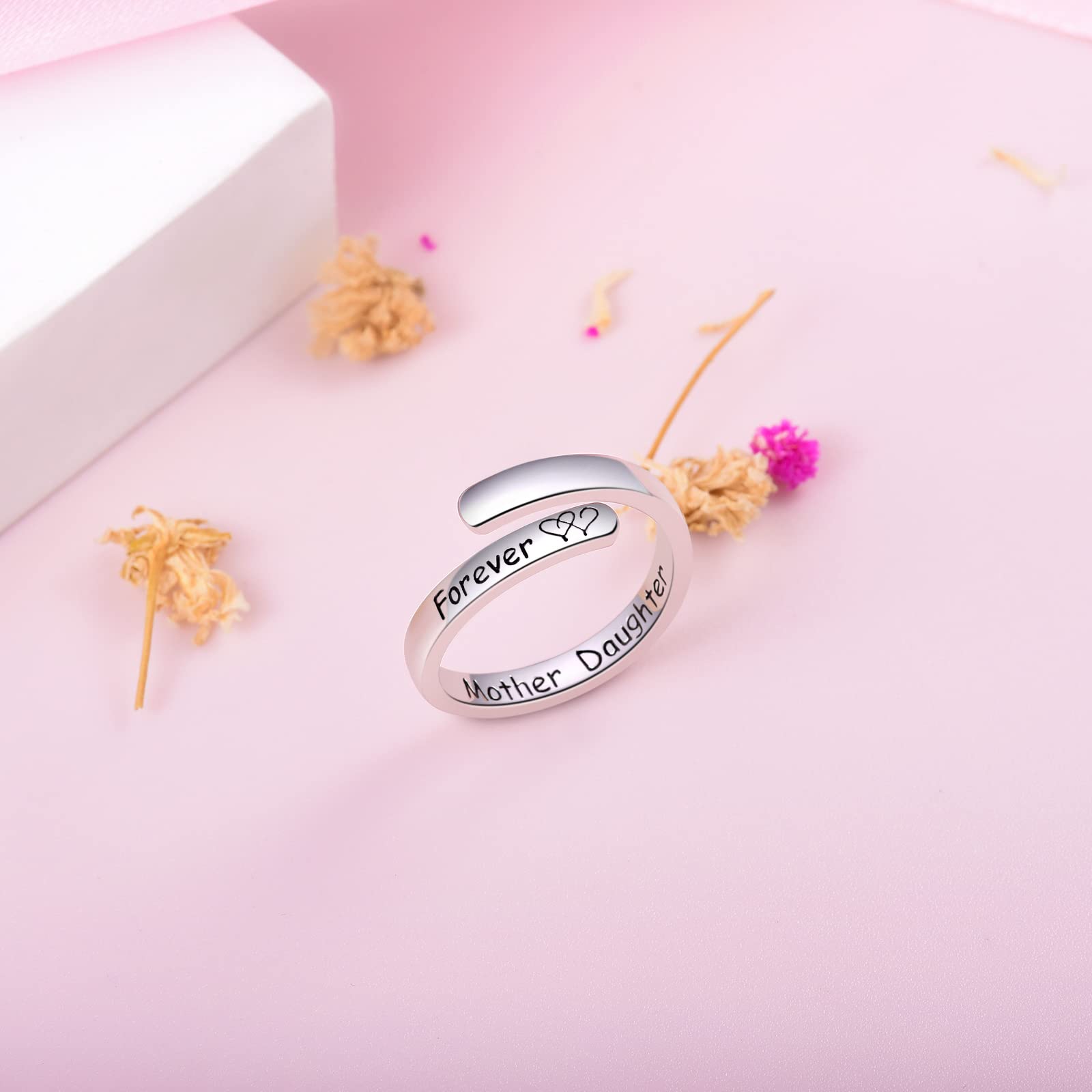 Anillo ajustable de plata de ley S925 con cita inspiradora, anillo abierto, regalo de Navidad, graduación, cumpleaños, para mujeres, adolescentes y niñas