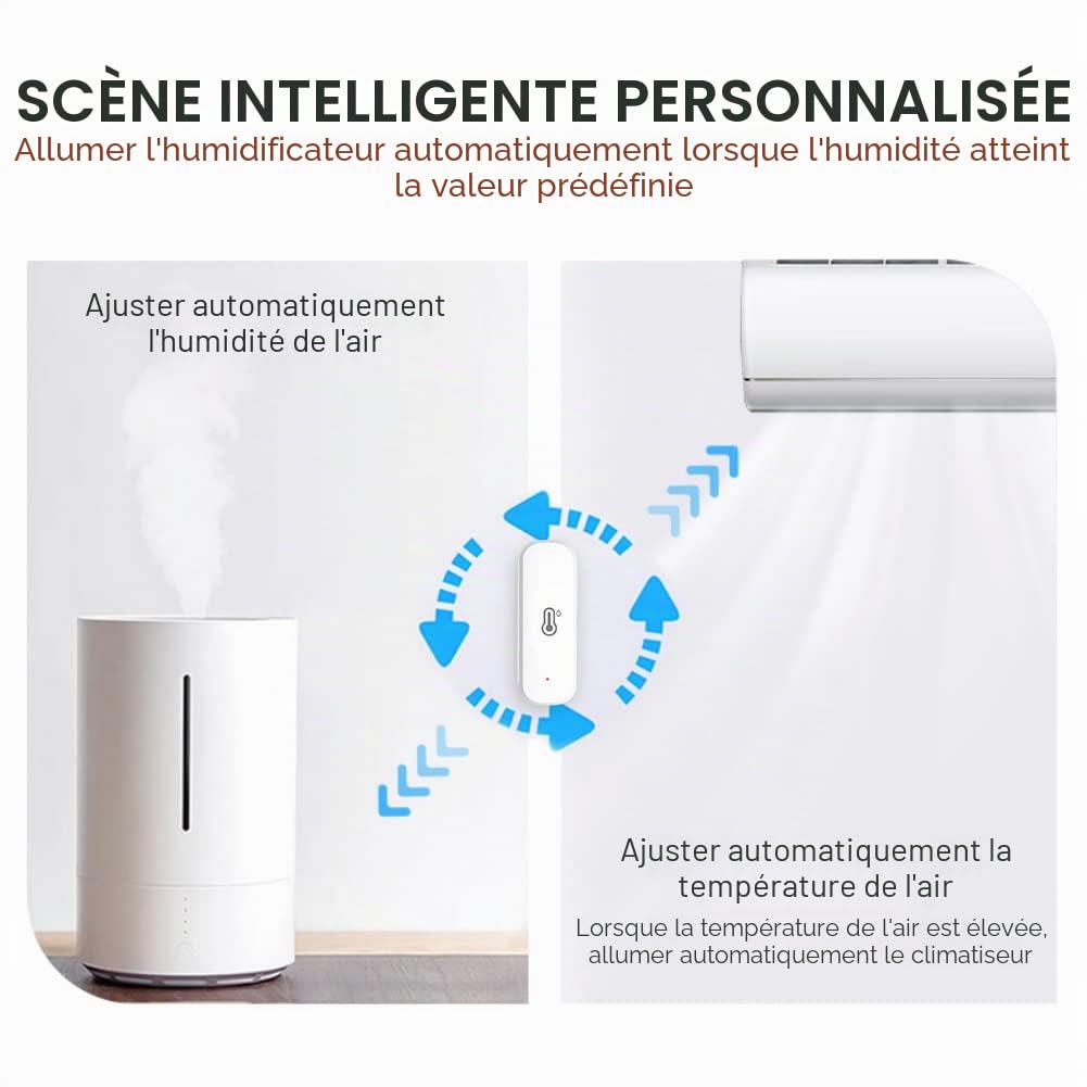 Thermomètre Hygromètre WiFi, Lot de 4 Tuya Détecteurs de Température et d'humidité WiFi Intelligents, Moniteur Intelligent de Température Ambiante Pour bébé, Domestique, Jardin, Bureau 70 x 24 x 19 mm