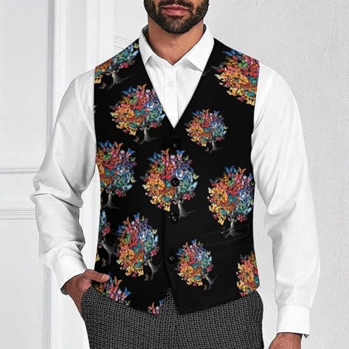 Colorful Butterfly Tree Novelty Men's Suit Vest Funny Formal Dress Vests Business Waistcoat2