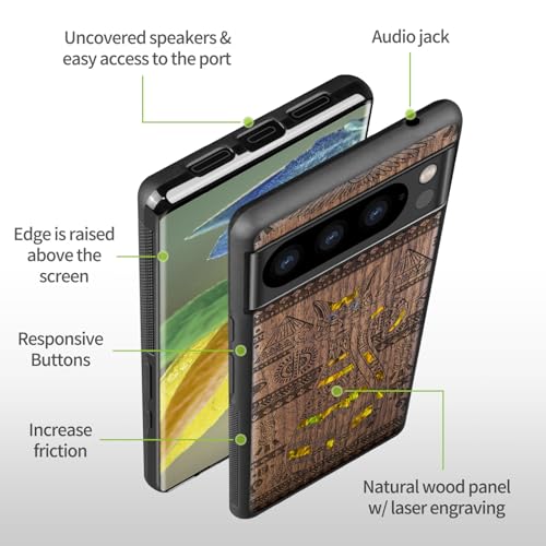 Coque Pixel 8 Pro bois gravé et incrustation nacre protection originale