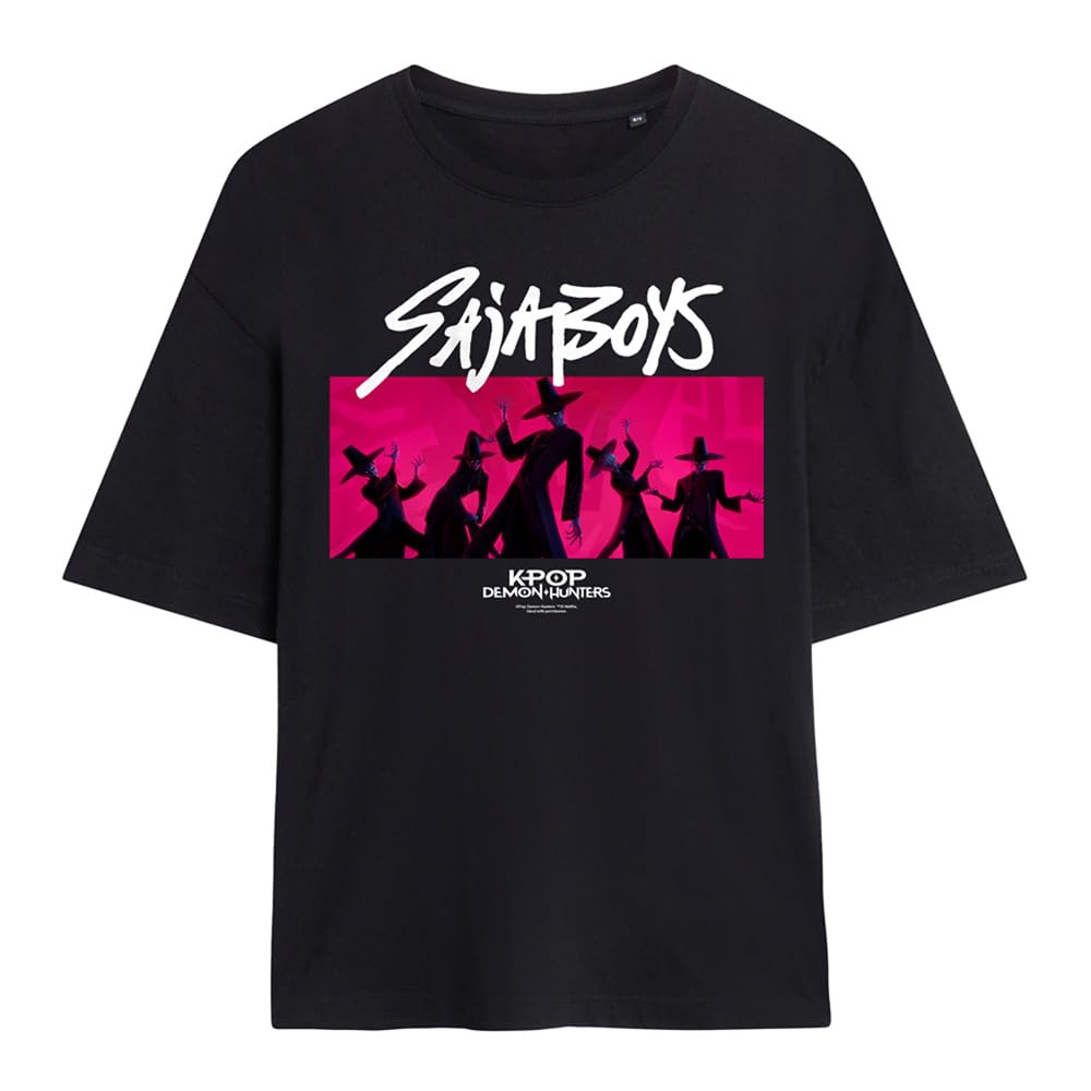 Kpop Demon Hunters Saja Boys Pink Demons Ladies Oversized T Shirt, Black, XX-Large