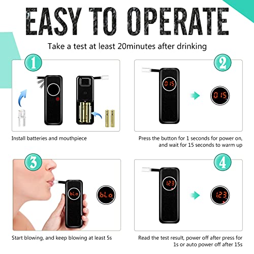 Alcohol Breathalyzer, Professional Grade Accuracy, Personal Alcohol Breath Tester With Digital Lcd Display, Portable Blood Alcohol Tester For Home Party Use (20 Mouthpieces) #TOP5