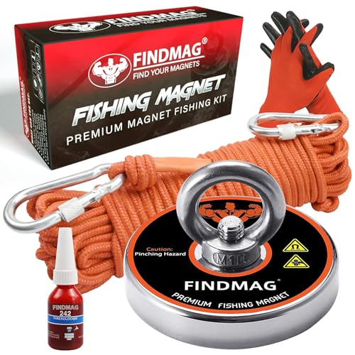 FINDMAG Fishing Magnet Kit 600 LBS Pulling Force, Super Strong Magnet Kit for Magnetic Fishing and Retrieving Items, Holiday Gift Idea - 2.95inch Diameter