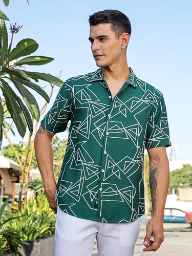 Image of Thomas Scott Mens | Half Sleeve | Embroidered Printed | Regular Fit | 100% Cotton | Casual Shirts