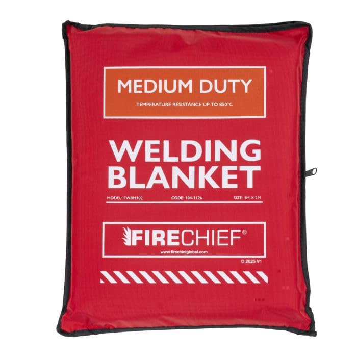 Firechief Hot Works Welding Blanket Medium Duty 1 x 2m – Dual-Sided Vermiculite Fiberglass Cloth, Heat Resistant to 850°C, Fire Resistant Mat with Kevlar Stitching & Eyelets