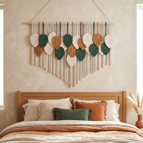 Tempospark Large Macrame Wall Hanging, 39" Wx29 L Boho Wall Hanging, Boho Chic Leaves Tassels Tapestry for Bedroom, Living Room, Dining Room, Nursery, Hallway, Balcony - image 2
