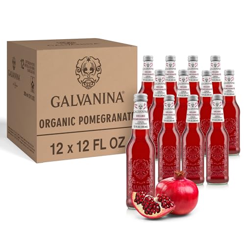 Galvanina Organic Sparkling Pomegranate – 12 fl oz (12 Glass Bottles) | Made with Organic Mediterranean Pomegranates, Naturally Refreshing Italian Soft Drink.