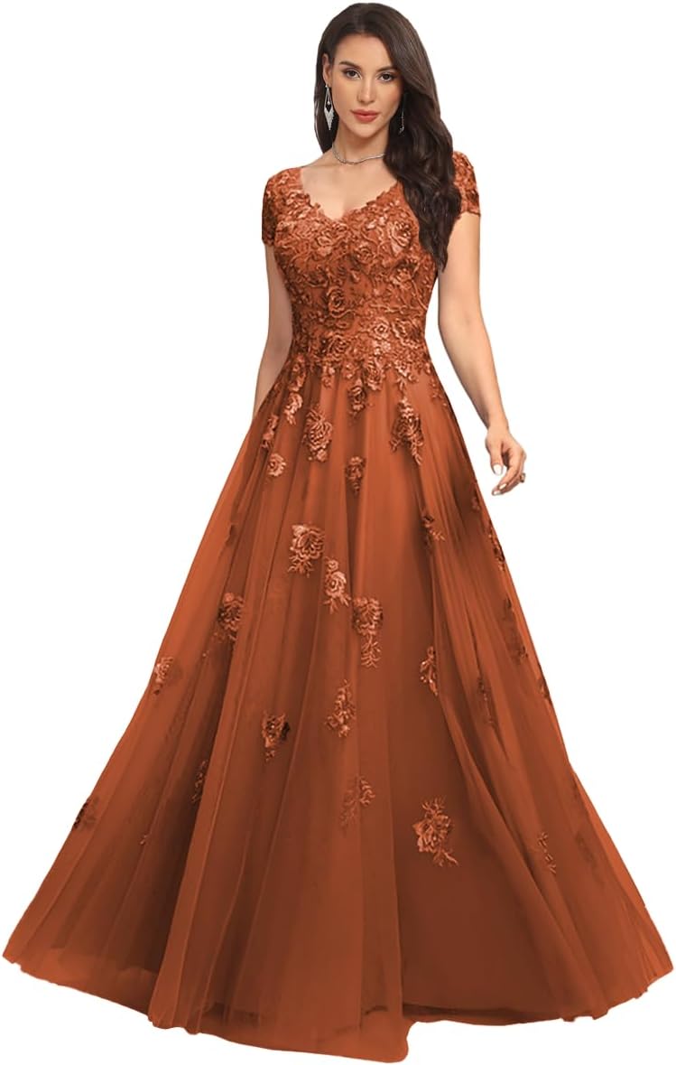 Mother of The Bride Dresses Sleeve Laces Applique V Neck Evening Gowns Cap Sleeves Grandmother of The Groom Dress