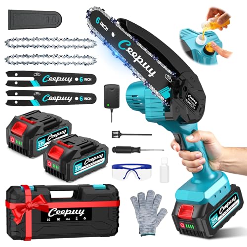 6' Mini Motosierra Batería 2x5000 mAh Sierra Eléctrica de 880W Para Podar Árboles Pequeña Motosierra Eléctrica con Lubricador Automático para Jardín