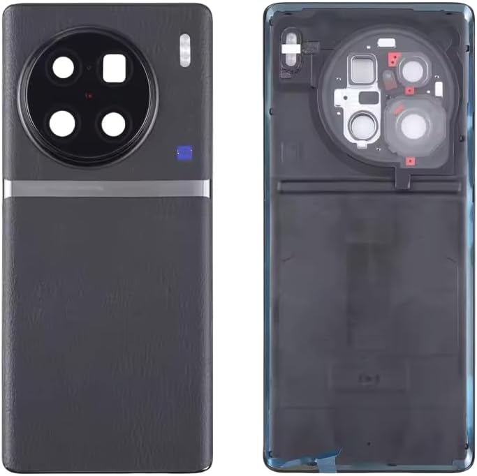 Compatible Rear Eco Leather Back Cover for vivo X90 Pro+ Model V2227A – Battery Door Housing Replacement Part (Black)