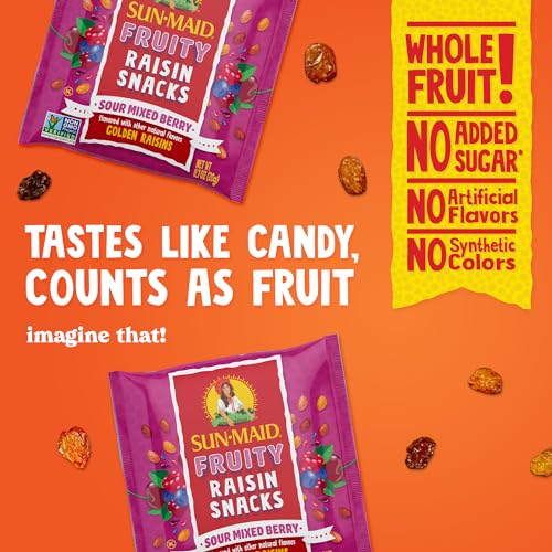 Image of Sun-Maid Sour Mixed Berry Fruity Raisin Snacks - (56 Pack) 0.7 oz Pouches - Sour Mixed Berry Raisins - Dried Fruit Snack for Lunches and Snacks