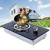 Portable Gas Stove for RV, 1.8KW LPG Outdoor Camping Stove with Tempered Glass, Auto Ignition & Safety Shut Off, Lightweight Compact Cooker for Camping, Picnic, Boating, Motorhome (GR-B002)