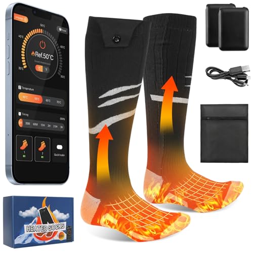 Olycism Calcetines Calefactables con App 5000mAh Batería Recargable Hombres Mujeres 4 Temperaturas Ajustables Ciclismo Al Aire Libre Camping Senderismo Motocicleta Esquí S Tamaños