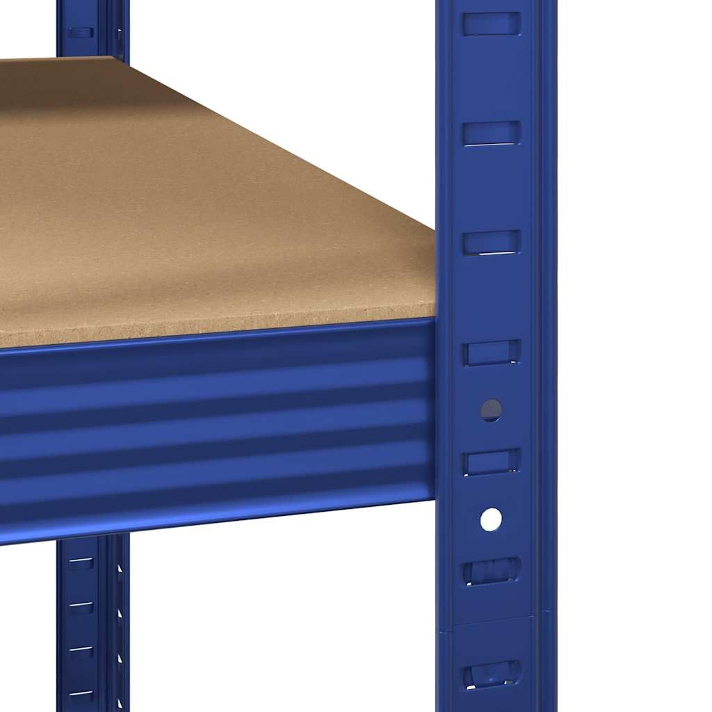 Scaffale angolare con 5 ripiani blu in acciaio e legno per garage
