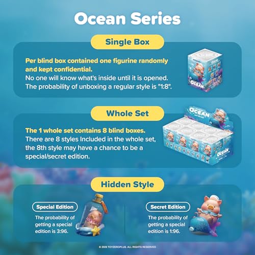 Image of TOYZERO + Lulu The Piggy Blind Box Figures - Ocean Series Blind Boxes Mystery Box Cute Animal Figures Collectibles Home Desk Decorations Holiday Birthday Gifts, Singel Box