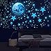 MVKV 1012PCS Leuchtsterne Selbstklebend Wandsticker, Sterne und Mond Sternenhimmel Aufkleber Wanddeko, Leuchtsticker Wandtattoo für Kinderzimmer Schlafzimmer (blue)