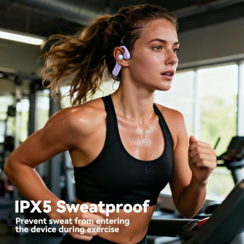 Image of Fanisic Bone Conduction Headphones, Bluetooth 6.0 Open Ear Headphones with Mic, Type-C Quick Charge, Long Battery Life, IPX5 Sweatproof, Lightweight Comfortable for Gym, Sports, and Driving(Purple)