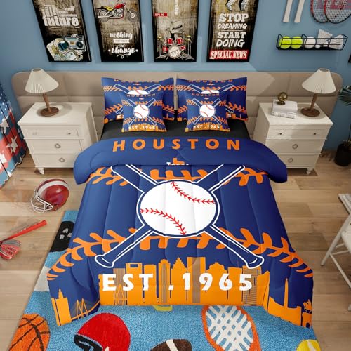 Erosebridal 7 Pcs Comforter Set Full Size,Sports Bed in a Bag with Flat Sheet and Fitted Sheet for Kids and Adults,Baseball Players Bedding Set with Pillowcases and Cushion Cases