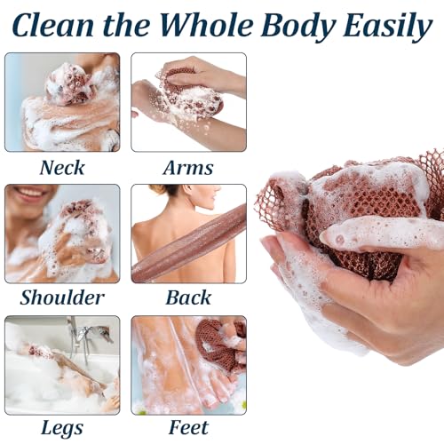 Wanmu 3 Stück African Net Sponge, Afrikanischer Netzschwamm Duschnetz Körperpeeling, Afrikanisches Peelingnetz Badeschwamm für Damen, Herren, Kinder, Heimgebrauch (Schwarz, Kaffee, Rosa)