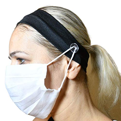 Black Button Headband Medical Face Mask Holder Everyone Wearing a Mask,Nurse Headband, Ear Protection Holder,Headband with Buttons for Face Mask