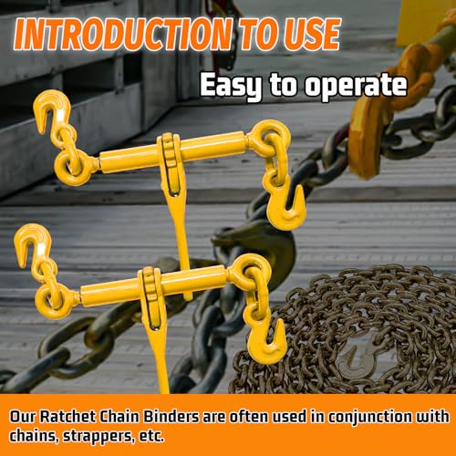 Image of Ratchet Chain Binders 1 /4''- 5 /16'', Load Binder with G70 Grab Hooks, Adjustable 1 /4 inch Binder for 1 /4 Chains, 2200 Pounds Working Load Limit- Heavy Duty Ratchet Binders for Towing (2 Pack)